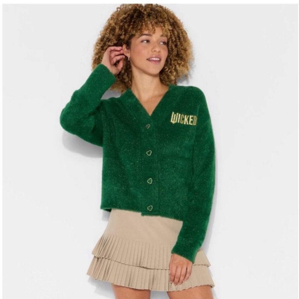 NWT Wicked‎ x Katie Kime Women's Logo Cardigan Emerald Green Size L